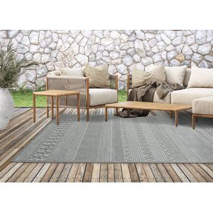 Vloerkleed voor buiten of voor balkon en terras in grijs 160 x 220 cm | Tapijt geschikt voor In en Outdoor | Rechthoekig | Weer- en UV-bestendig Tuintapijt | Buitentapijt | CALGARY kleed by The Carpet