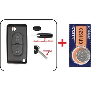 Autosleutelbehuizing 2 knoppen CEO523-HU83 met Batterij geschikt voor Citroen Jumpy / Citroen C6.