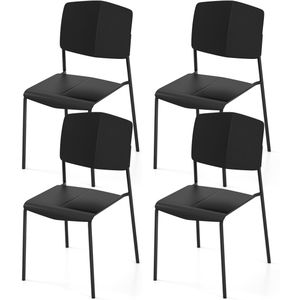 COSTWAY Eetkamerstoelset van 4 stoelen, keukenstoelen met rugleuning, brede PP-zitting en metalen poten, stapelbare keukenstoel voor eetkamer, woonkamer, kantoor (zwart)