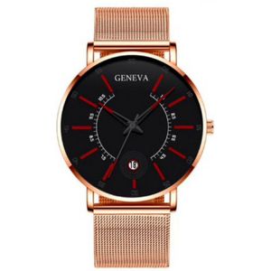 Hidzo Horloge Geneva - Met Datumaanduiding - Ø 40 mm - Rose-Goud/Rood - Staal