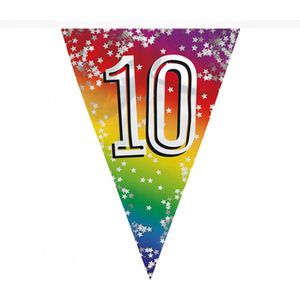 Feest vlaggenlijn ' 10 ' - 6 meter - 15 vlaggen - Multicolor - Verjaardag - Feest - Feestdagen