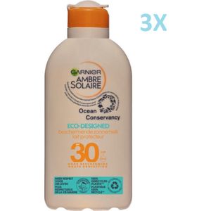 Garnier Ambre Solaire Ocean | 3 STUKS | Protect Zonnebrandcrème SPF 30 | Verpakking van rerecycled oceaanplastic | 200 ml
