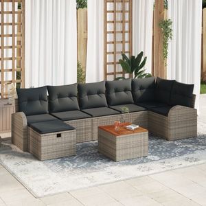 vidaXL - 8-delige - ligbedset - met - kussens - grijs - poly - rattan