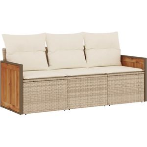 vidaXL Loungeset - 3-delig - Poly Rattan - Beige Loungebank - Tuinset - Lounge Set - Buitendecoratie - Garden Furniture