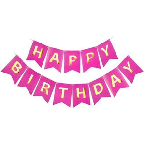 Slinger Happy Birthday – Fel Roze – 250cm – 15*12 cm – Verjaardag Feestje Kinderfeest – Vlaggetjes