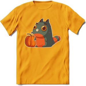 Frankenstein kat T-Shirt Grappig | Dieren katten halloween Kleding Kado Heren / Dames | Animal Skateboard Cadeau shirt - Geel - XL