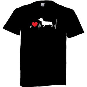 Grappig T-shirt - hartslag - heartbeat - teckel - hond - hondenliefhebber - maat M