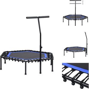 vidaXL Fitnesstrampoline 122 cm - Zeshoek - Staal - Anti-slip PP mat - T-stanggreep - Geluidsarme training - Zwart/Blauw - Trampoline