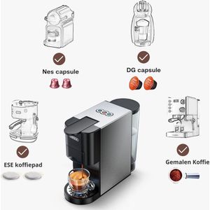 Happyment 4 in 1 Koffiemachine - Koffiezetapparaat - Koffie Automaat - Automatisch - Nespresso - Dolce Gusto - Koffiepoeder - Koffiepads - Met Capsulehouder & Melkopschuimer