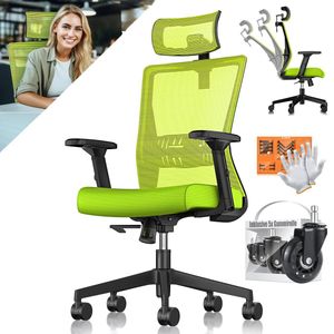 KESSER® Bureaustoel | Ergonomische Bureaustoelen voor Volwassenen | verstelbare rugleuning | in hoogte verstelbaar | Hoofdsteun & Lendensteun | office Chair met 5x rubberen wielen - Groen