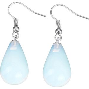 Edelstenen oorbellen Sea Opal Big Drop - sterling zilver (925) - oorhanger - blauw - zee opaal - druppel