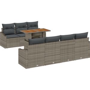 vidaXL - 8-delige - Tuinbank - Set - met - Kussens - Grijs - Poly - Riet