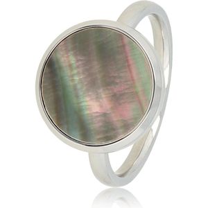 *My Bendel - Ring zilver met ronde grote Black Pearl - Unieke zilveren ring met bijzondere Black Pearl edelsteen - Met luxe cadeauverpakking