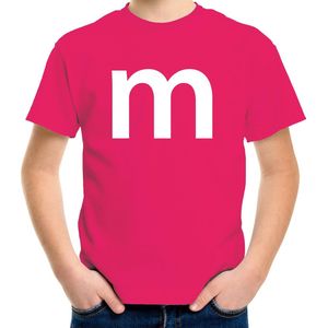 Letter M verkleed/ carnaval t-shirt roze voor kinderen - M en M carnavalskleding / feest shirt kleding / kostuum 146/152