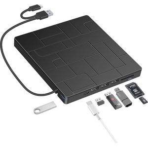 Externe CD/DVD-speler met USB 3.0 en Type-C, Ultradun met SD/TF-kaartlezer voor Windows en Mac