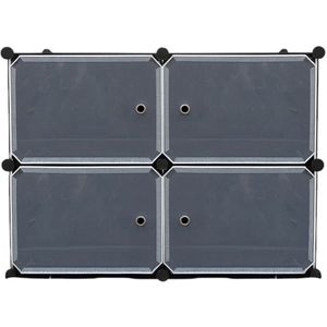 Schoenenkast – 4 Vakken – 81 x 65 cm – Stijlvol & Ruimtebesparend – Kunststof Opbergkast met Deurtjes – Zwart/Grijs