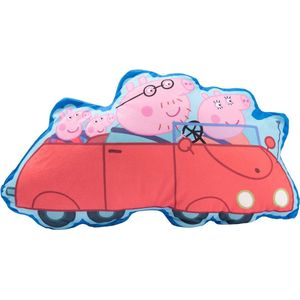 Peppa Pig kussen - familie Pig in de auto pluche sierkussen hoofdkussen 48 x 28 cm