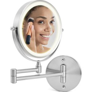 Betrahan - Led Make-Up Spiegel - 7x Vergroot Functie - Chroom - Dim Functie - 3 Kleuren Licht - Wandspiegel Rond