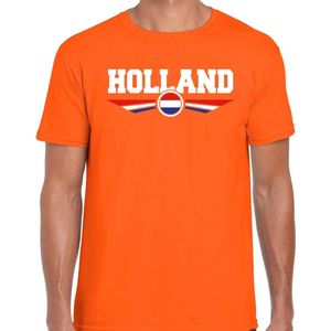 Oranje / Holland supporter t-shirt / shirt oranje met Nederlandse vlag voor heren - Nederlands elftal fan shirt / kleding / Holland supporter S