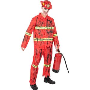 FUNIDELIA Zombie Brandweerman Kostuum voor Mannen - Maat: L - Rood