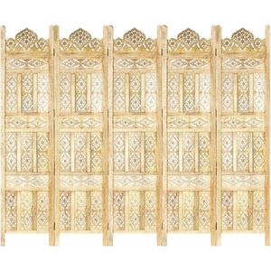 vidaXL-Kamerscherm-5-panelen-handgesneden-200x165-cm-massief-mangohout
