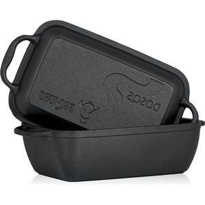 Gietijzeren braadpan 45 liter - 2-in-1 pan + stoofpan - broodbakvorm - grote vierkante braadpan - barbecue oven