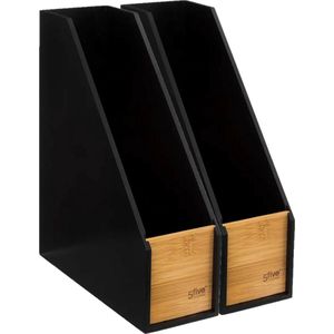 5Five lectuurbak/tijdschriftcassette - 2x - zwart - 9 x 25 x 30 cm - hout