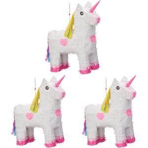 Relaxdays 3x pinata eenhoorn - hangen - voor kinderen - zelf vullen - verjaardag – unicorn