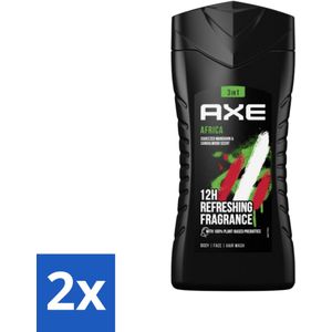 Axe - 3-in-1 Douchegel - Africa - Squeezed Mandarin & Sandalwood - 12hrs Long Lasting Scent - 250 ml - Voordeelverpakking - 2 stuks