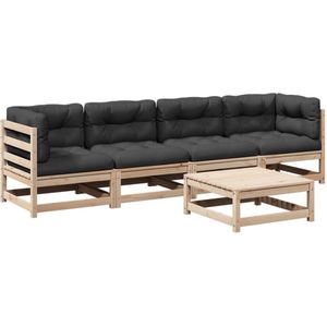 vidaXL 5-delige Loungeset - Massief Grenenhout - Antraciet Loungebank - Tuinset - Lounge Set - Houten Bank - Tuinmeubels