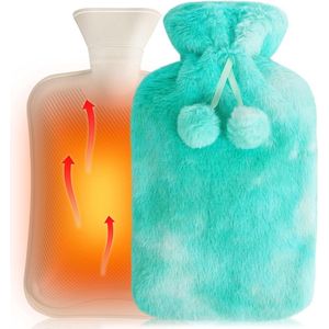 2 liter warmwaterkruik met zachte overtrek - rubberen warmwaterkruik voor warme handen en voeten - blauw