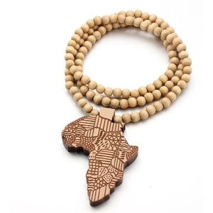 ICYBOY Klassiek Origineel Houten Ketting met Afrikaanse Map Pendant [Wood] [ICED OUT] [66CM] - Africa map wooden necklace hiphop hip hop HIPA map wood Afrika pendant jewelry