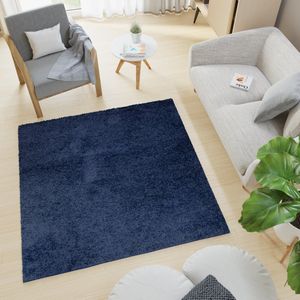 Tapiso Essence Square Vloerkleed Blauw Donker Modern Hoogpolig Tapijt Maat- 200x200