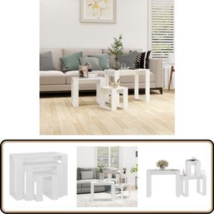 vidaXL 3-delige Tafeltjesset - Hoogglans Wit Bijzet Tafels - Houten Tafels - Side Tables - White Furniture - Living Room Decor