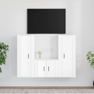 The Living Store TV-meubel set - Klassiek - Hoogglans wit - 2x40x34.5x100cm - 1x57x34.5x40cm - Bewerkt hout