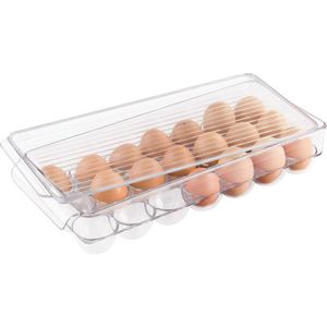 Eierrekje voor in de koelkast - groot plastic eierhouder met deksel voor 21 eieren - Doorzichtig