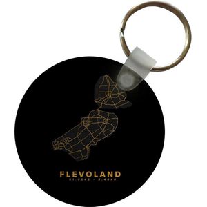 Sleutelhanger - Flevoland - Wegenkaart Nederland - Black and gold - Plastic - Rond - Uitdeelcadeautjes