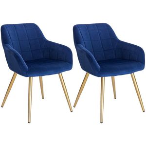 Rootz fluwelen eetkamerstoelenset - elegante stoelen - stijlvolle zitplaatsen - comfortabel en ergonomisch, duurzaam en stabiel, eenvoudige montage - blauw met gouden poten - 43 cm x 55 cm x 81 cm