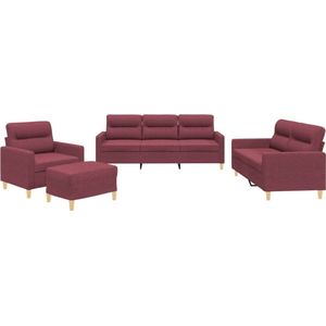 The Living Store Loungeset X - Wijnrood - 138 cm - Duurzame stof - Loungeset - Tuinmeubel - Buitenset - Lounge Set - Rood Meubilair