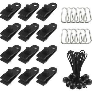 Awning Clamp, 12 Pieces Tarpaulin Clips with Carabiner, Heavy Duty Tarpaulin Clips, Awning Accessories, Tent Clamps, Tarp Clips Set, Tarp Clips Metal, Tarpaulin Clips with Tensioner