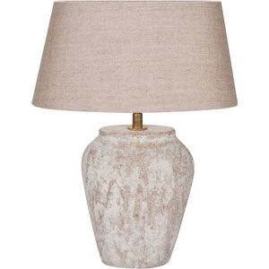 Ovale tafellamp keramiek met kap Mini Chilton | 1 lichts | beige / bruin | keramiek / stof | Ø 25 cm | 44 cm hoog | tafellamp | landelijk / klassiek / sfeervol design
