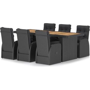 vidaXL 7-delige Tuinset met kussens - Zwart Tuinstoel - Eetkamerset - Buitentafel - Lounge Set - Acacia Hout