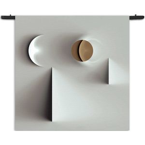 Mezo Wandkleed Scandinavisch Wit met Goudkleurig Element Rechthoek Vierkant XL (150 X 150 CM) - Wandkleden - Met roedes