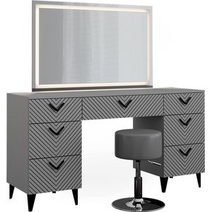 Vicco Anett Make-uptafel set met kruk – 150 cm met LED-spiegel en krukje Grijs met LED-spiegel en krukje
