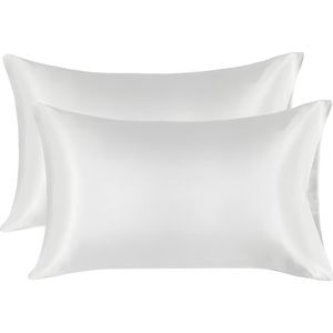 2 Pack Satijnen Kussenslopen, Standaard Formaat Zacht Effen Kleur Microfiber Satijnen Kussensloop, Envelop Sluiting Kreukvrij Vervagingsbestendig Ademend, Wit