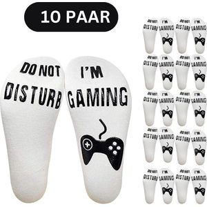 10x Game sokken met tekst ""Do not disturb, I'm gaming"" - Wit - Maat 38-42 - 10 paar sokken voor gamers
