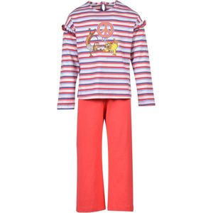 Woody pyjama meisjes/dames - rood/blauw streep - hond - 201-1-PLG-S/914 - maat 128