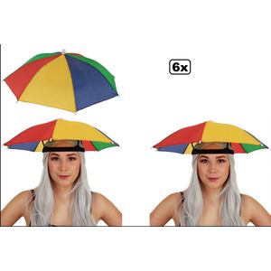 6x Paraplu hoofd multi - Hoofdparaplu - Carnaval thema feest regen feest optocht evenement fun