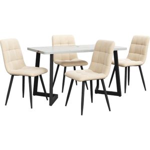 Eettafel met 4 stoelen set Beige Fluweel Eetkamerstoel Keukentafelset Zwarte tafelpoten