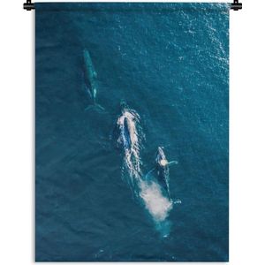 Wandkleed Zee Vogelperspectief - Bovenaanzicht van walvissen in de zee Wandkleed katoen 120x160 cm - Wandtapijt met foto XXL / Groot formaat!